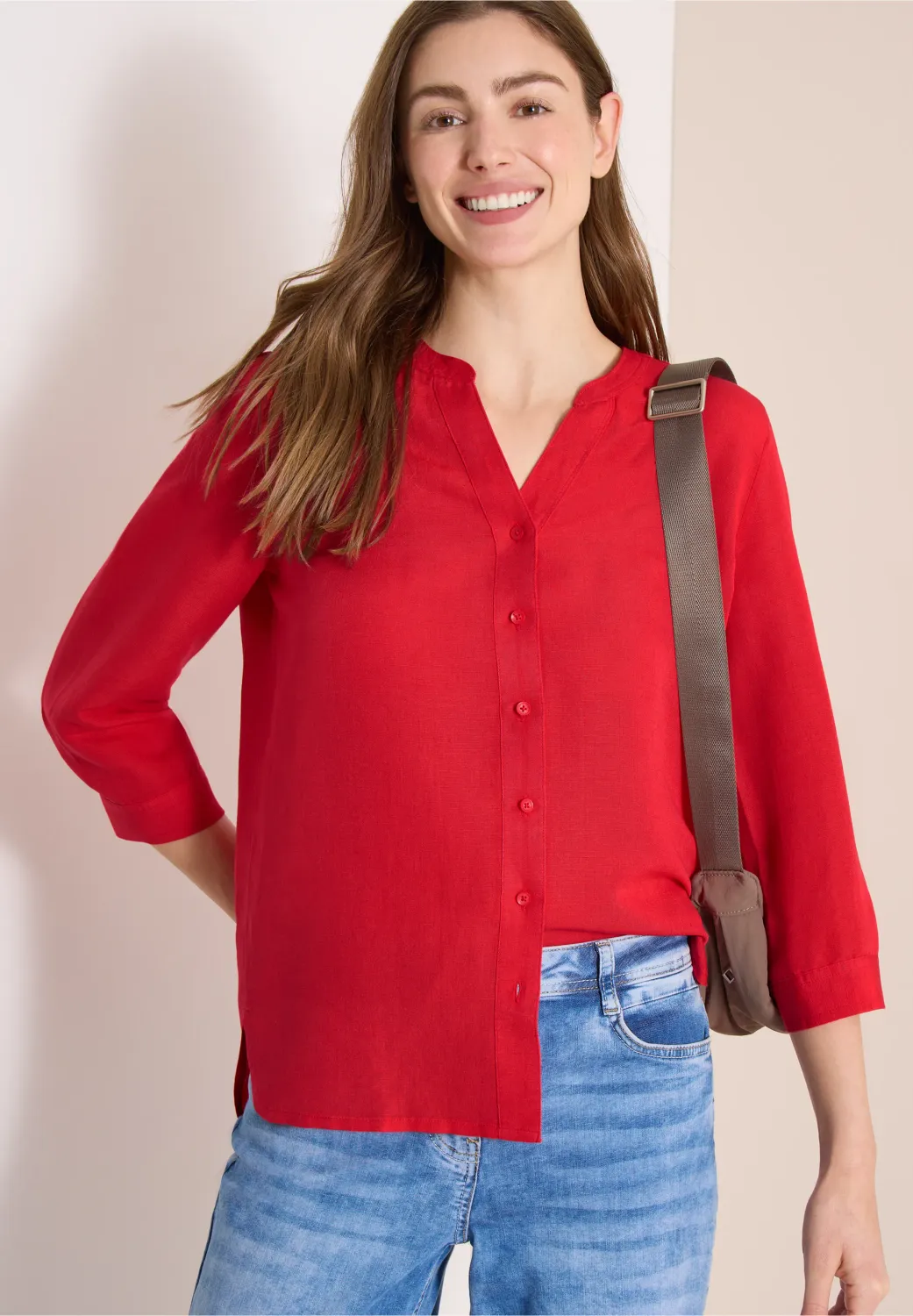 Cecil 3/4 mouw blouse van linnenmix, fresh red