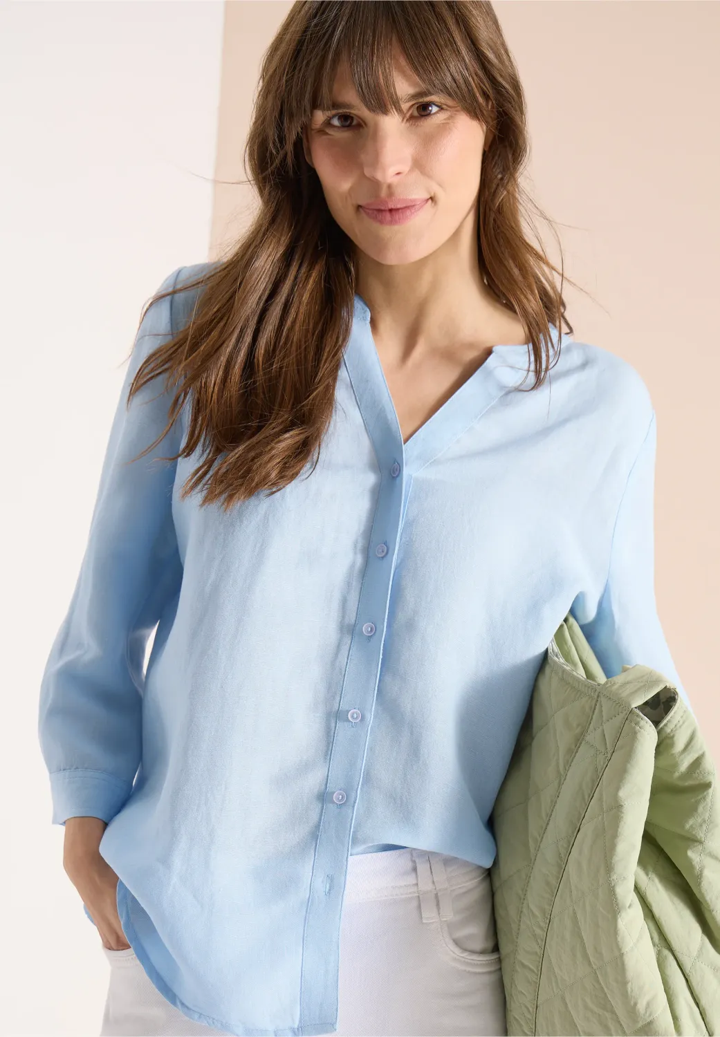 Cecil 3/4 mouw blouse van linnenmix, fresh water blue