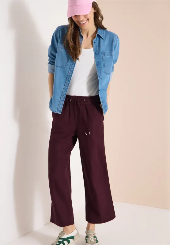Cecil Wide Legs broek in Loose Fit van linnenmix, rich burgundy