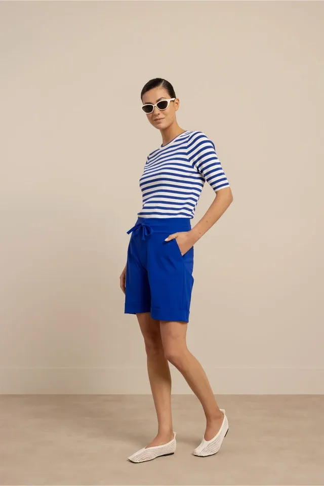 Studio Anneloes Luna stripe sl pullover, electric blue/offwhite