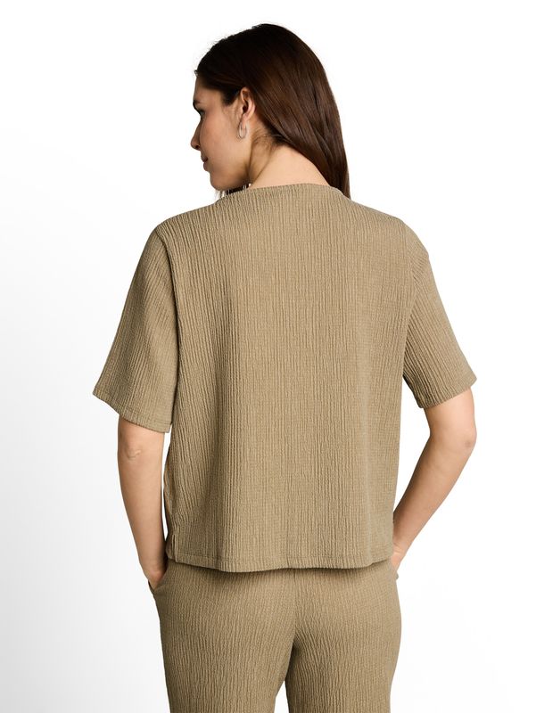 Tom Tailor Crinkle T-shirt met V-hals, olive white structure