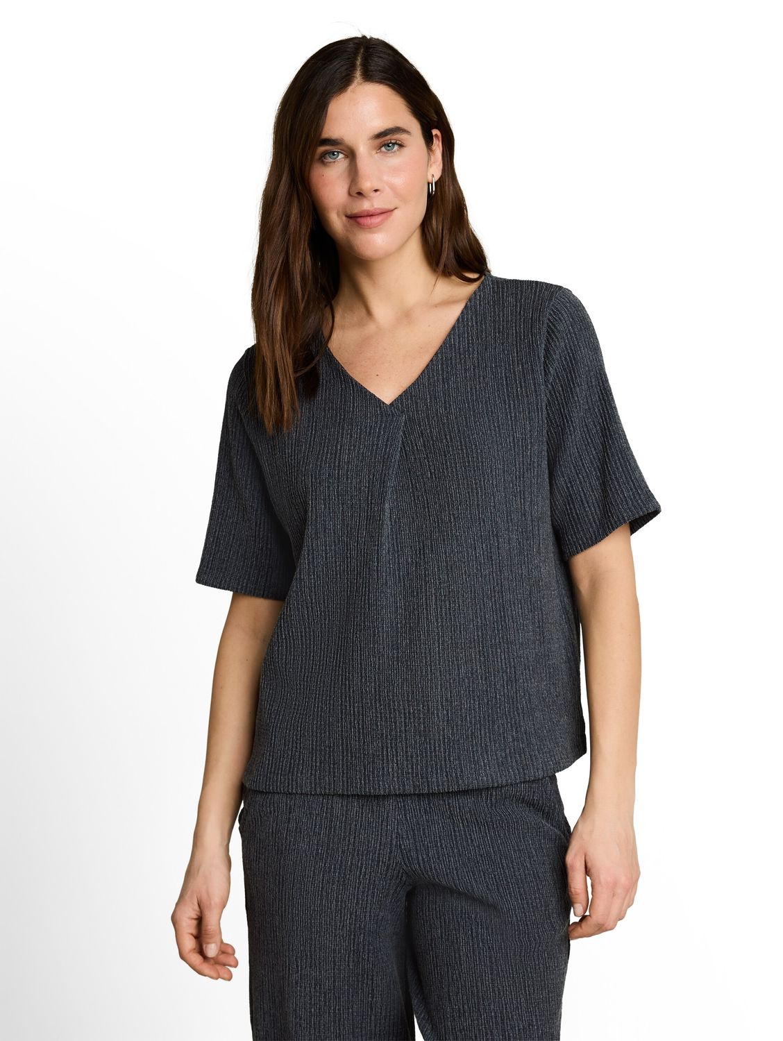 Tom Tailor Crinkle T-shirt met V-hals, navy white structure