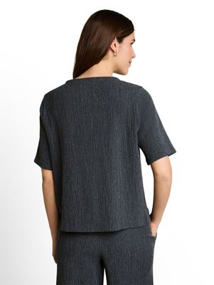 Tom Tailor Crinkle T-shirt met V-hals, navy white structure