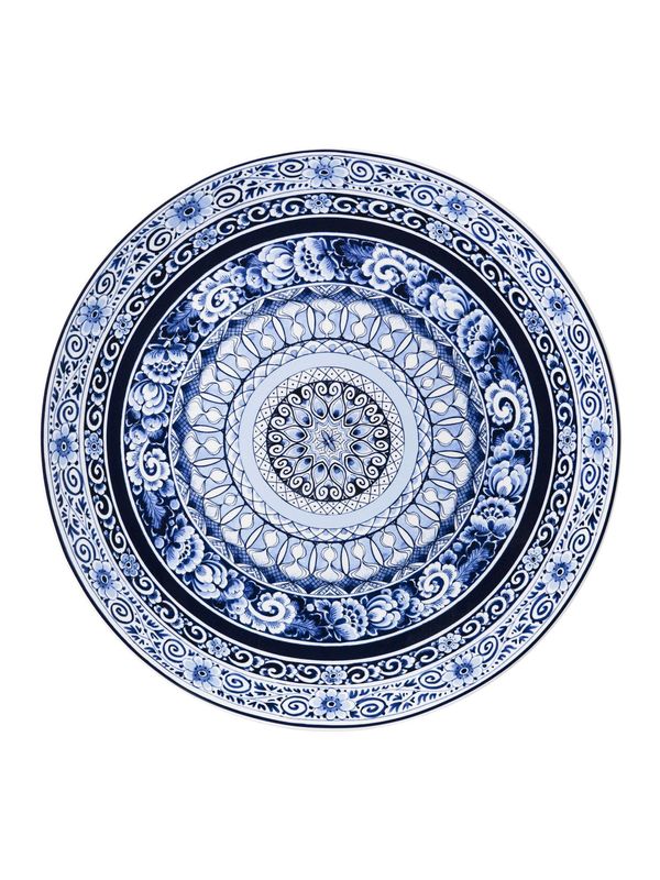 Heinen Wandbord Delftse Mandala - Keramiek - 42 cm, delfts blauw