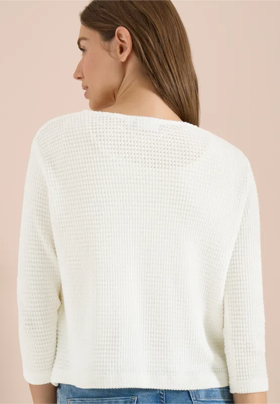 Cecil vest met 3/4 mouwen in ajour-look, vanilla white