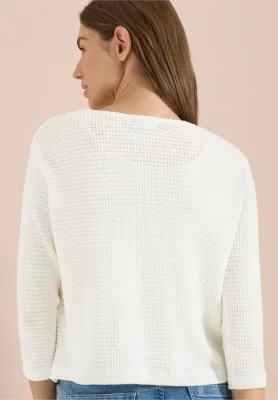 Cecil vest met 3/4 mouwen in ajour-look, vanilla white