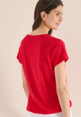 Cecil Shirt met V-hals en kanten detail, glazed apple red