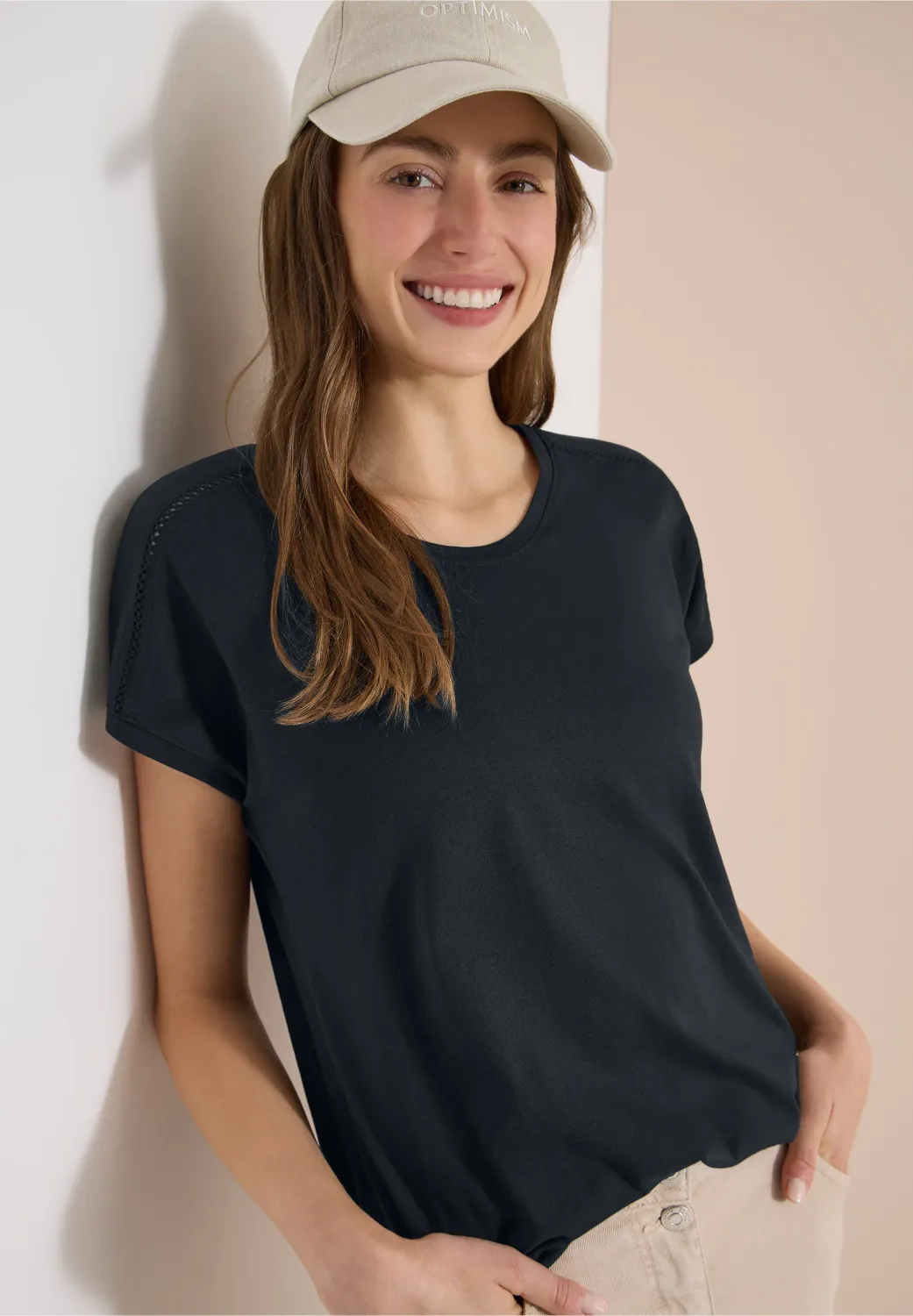Cecil Shirt met V-hals en kanten detail, palm breeze green
