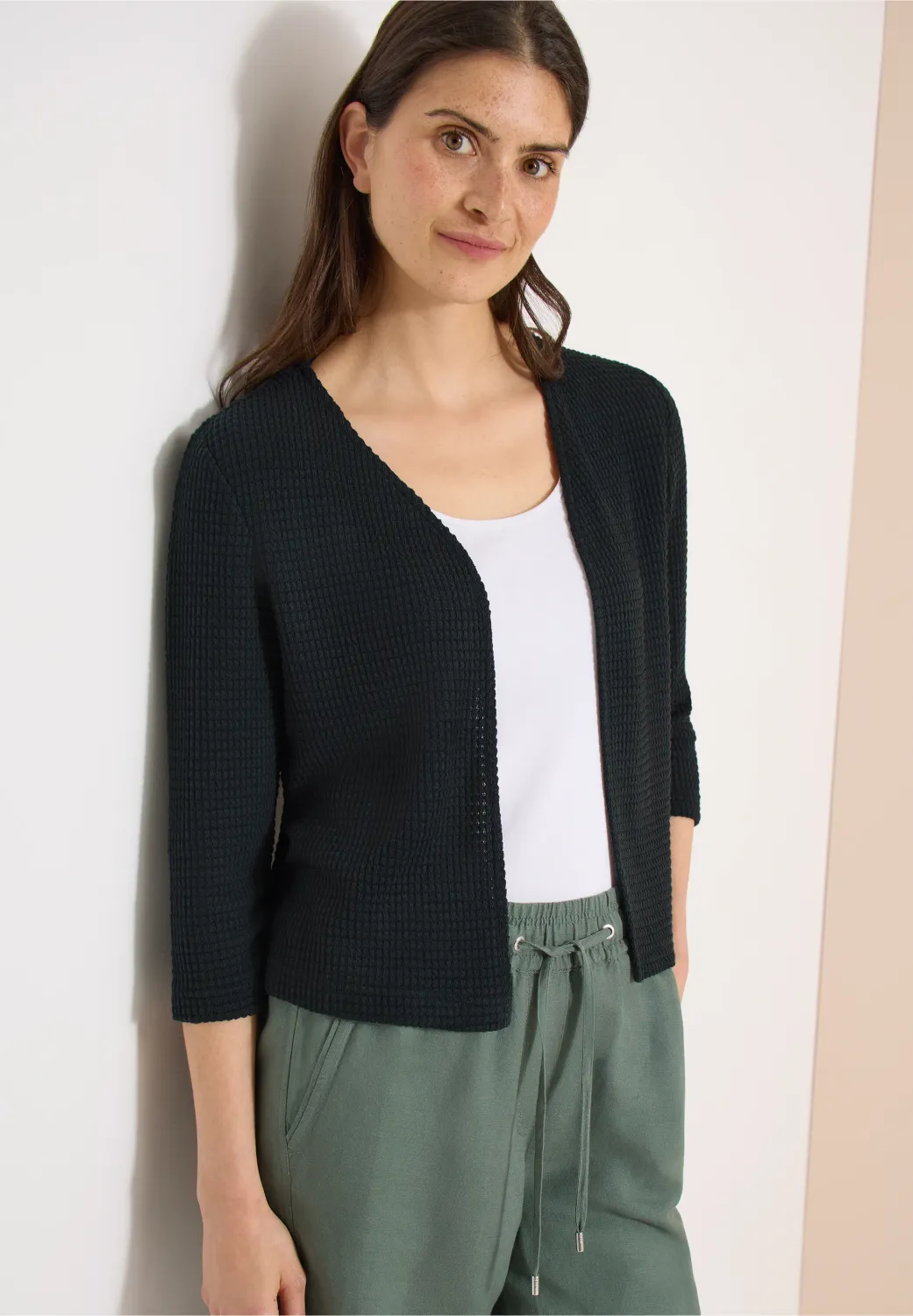 Cecil vest met 3/4 mouwen in ajour-look, palm breeze green