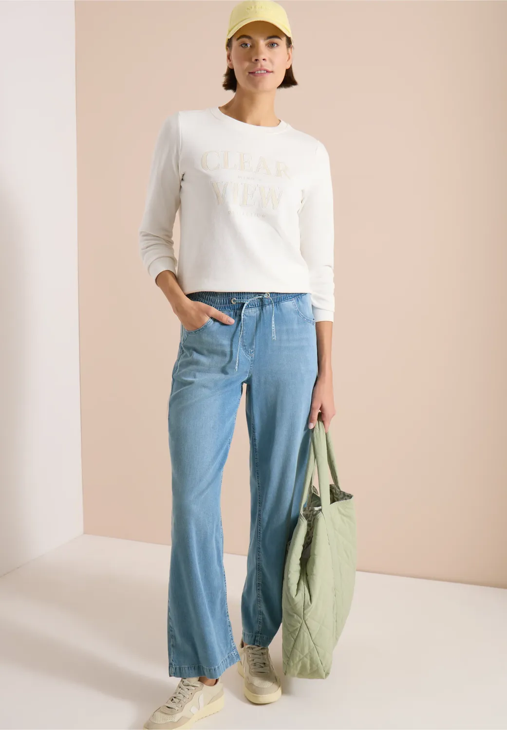 Cecil High Waist Wide Legs jeans in Loose Fit, light blue used wash Cecil High Waist Wide Legs jeans in Loose Fit, light blue used wash