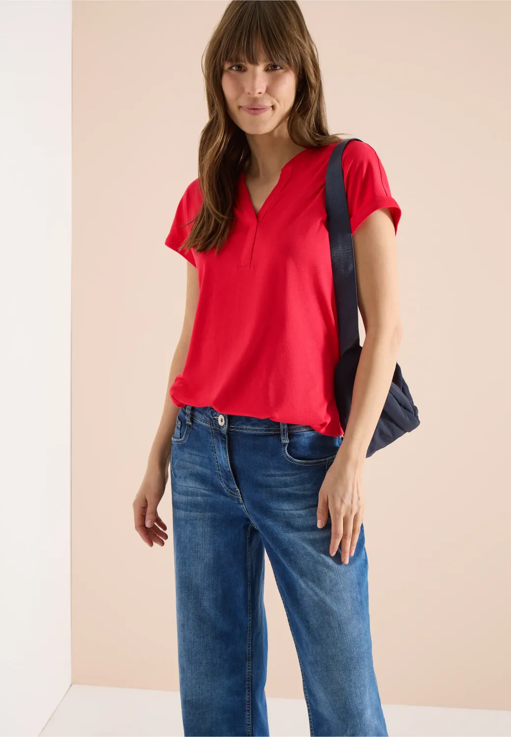 Cecil Shirt met gespleten hals in tuniekstijl, glazed apple red