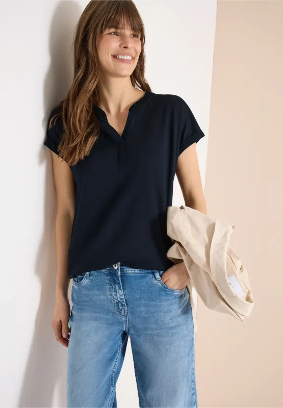 Cecil Shirt met gespleten hals in tuniekstijl, universal blue