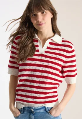 Cecil Mesh Stripe Polo, glazed apple red Cecil Mesh Stripe Polo, glazed apple red