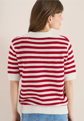Cecil Mesh Stripe Polo, glazed apple red