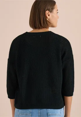 Cecil Trui met korte mouwen in gehaakte look, palm breeze green