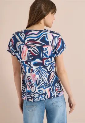Cecil Shirt met korte mouwen en kanten detail, universal blue