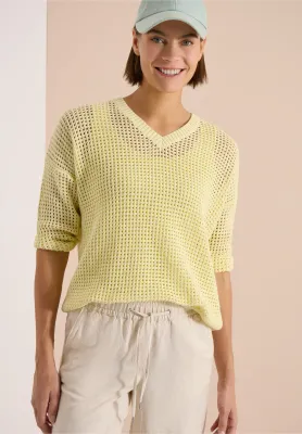 Cecil Trui met korte mouwen in gehaakte look, light buttermilk yellow