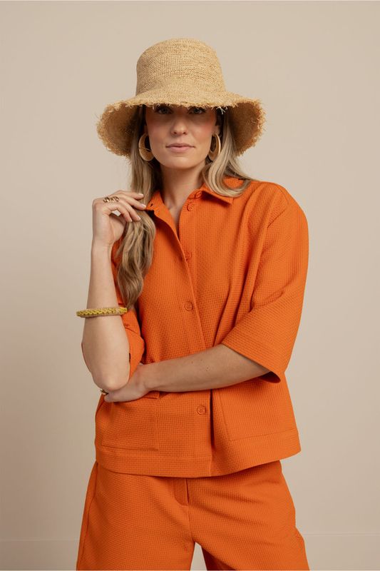 Studio Anneloes Hallie waffle jacket, orchid orange
