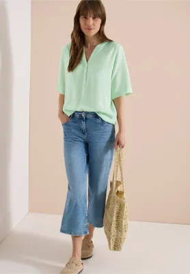 Cecil Blouse met korte mouwen, gespleten hals en strepen, juicy lime
