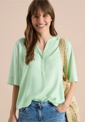 Cecil Blouse met korte mouwen, gespleten hals en strepen, juicy lime