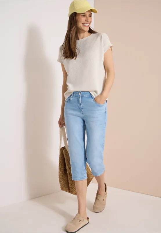 Cecil High Waist Slim Legs jeans in Slim Fit, light blue random bleached