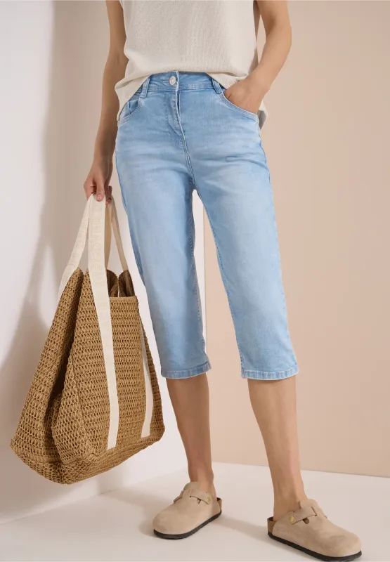 Cecil High Waist Slim Legs jeans in Slim Fit, light blue random bleached