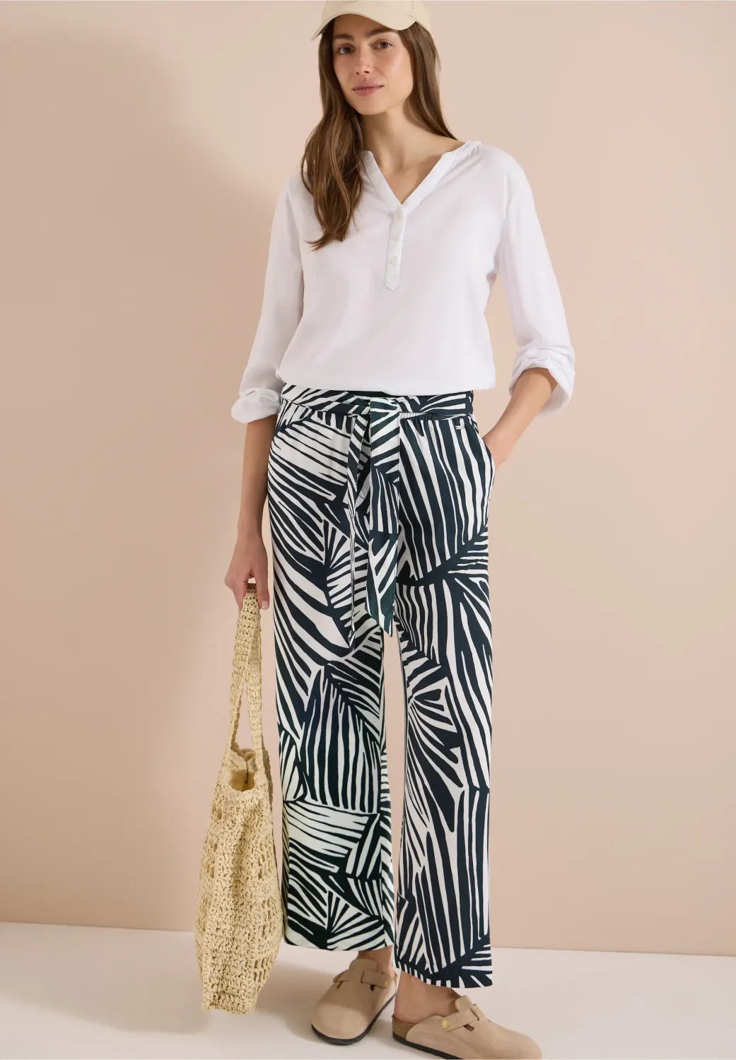 Cecil Wide Legs broek met print, palm breeze green