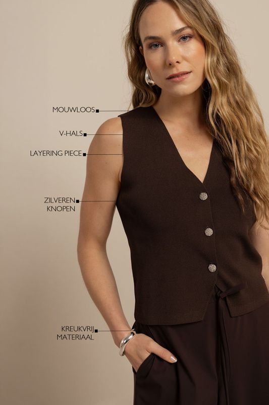 Studio Anneloes​ Fenna knitted gilet, espresso