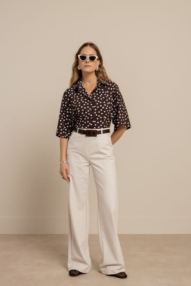Studio Anneloes​ Fabienne dot blouse, espresso/ecru