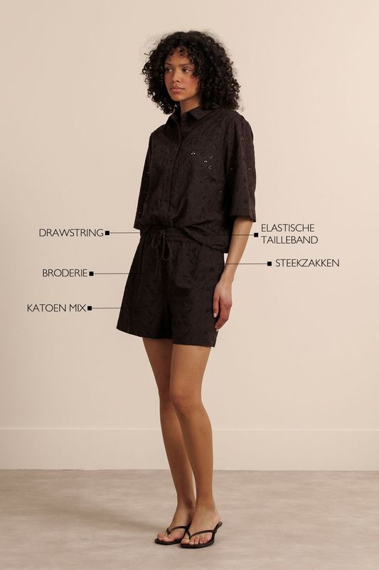 Studio Anneloes Zena broderie shorts, espresso