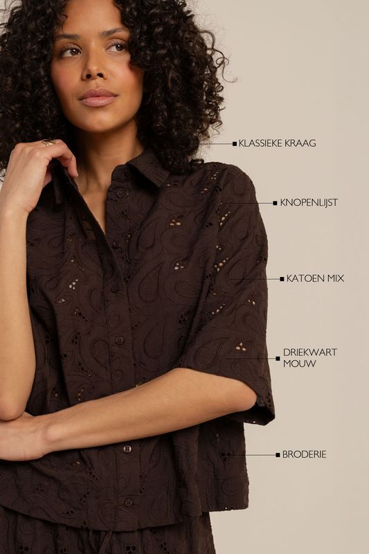 Studio Anneloes Nyra broderie blouse, espresso