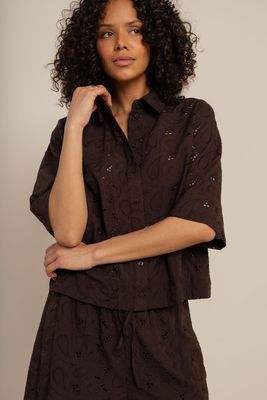 Studio Anneloes Nyra broderie blouse, espresso Studio Anneloes Nyra broderie blouse, espresso