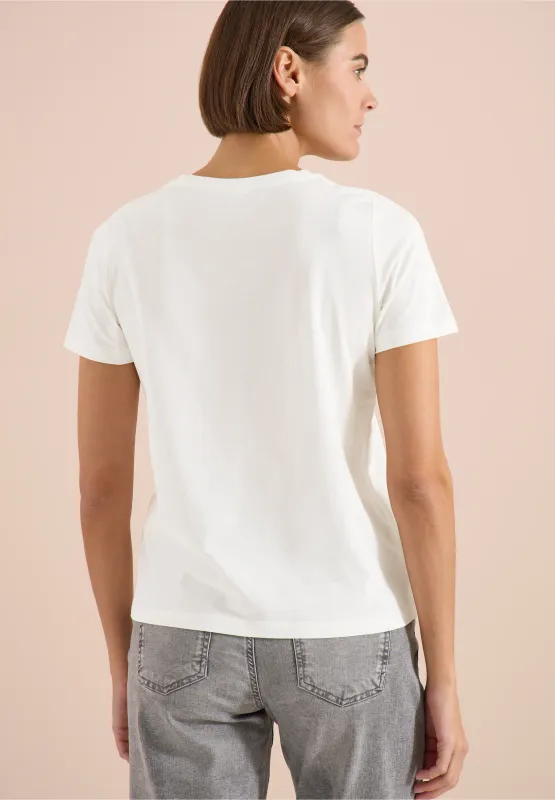 Cecil Shirt met ronde hals en frontprint, vanilla white