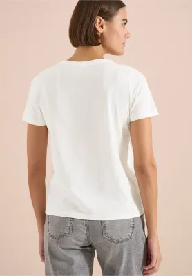 Cecil Shirt met ronde hals en frontprint, vanilla white