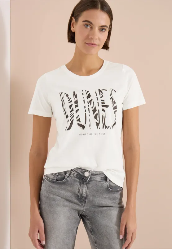 Cecil Shirt met ronde hals en frontprint, vanilla white