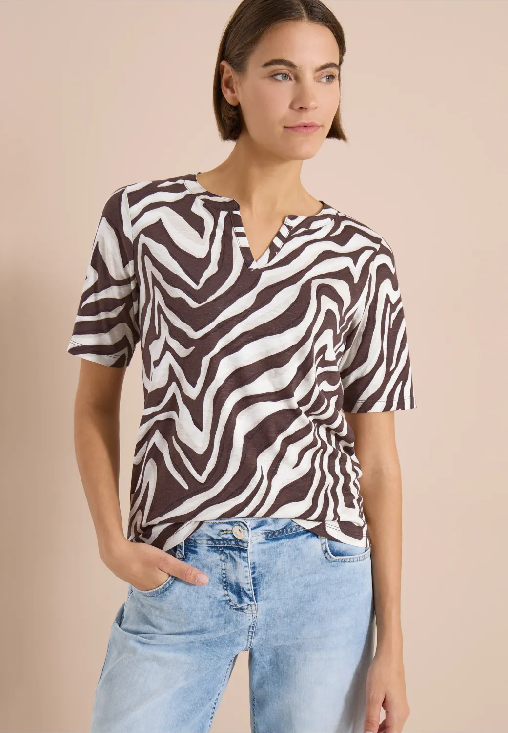 Cecil Shirt met gespleten hals met print, brown cacao Cecil Shirt met gespleten hals met print, brown cacao