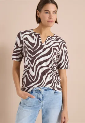 Cecil Shirt met gespleten hals met print, brown cacao Cecil Shirt met gespleten hals met print, brown cacao