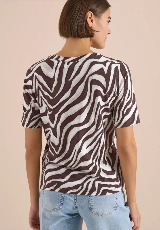 Cecil Shirt met gespleten hals met print, brown cacao