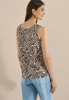 Cecil Top met ronde hals en plooidetail, brown cacao