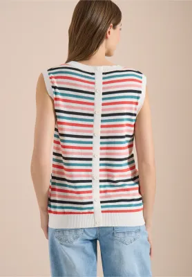 Cecil Trui met ronde hals en strepen, raw sand beige