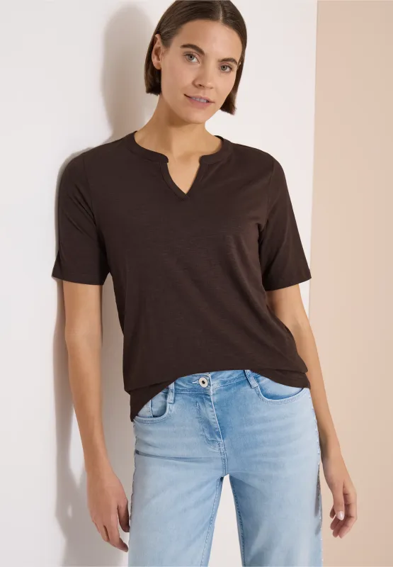 Cecil Shirt met gespleten hals, brown cacao