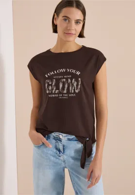 Cecil Shirt met overhangende schouder en knoopdetail, brown cacao