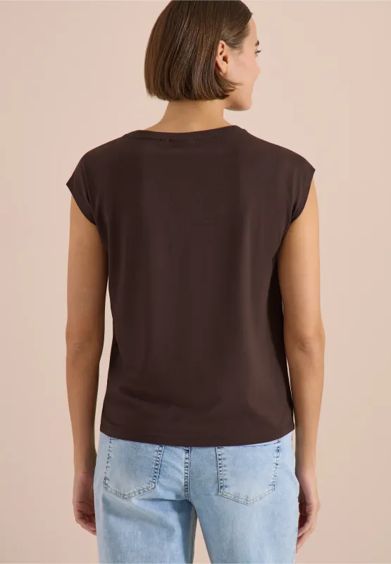 Cecil Shirt met overhangende schouder en knoopdetail, brown cacao
