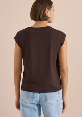 Cecil Shirt met overhangende schouder en knoopdetail, brown cacao