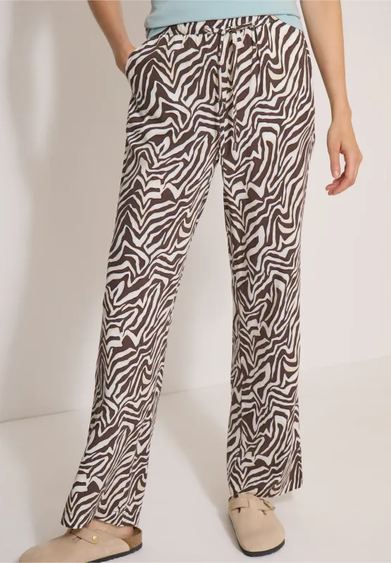 Cecil Straight Leg broek met zebraprint, brown cacao