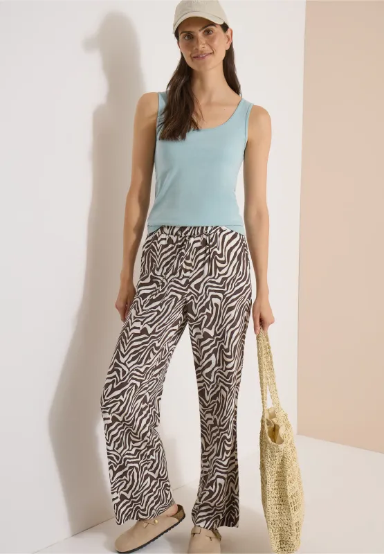 Cecil Straight Leg broek met zebraprint, brown cacao