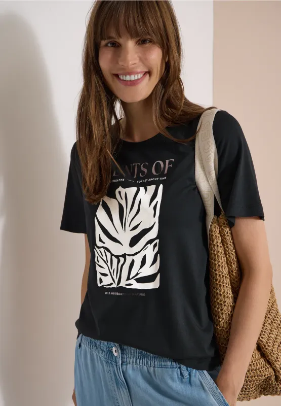 Cecil Shirt met ronde hals en print, palm breeze green