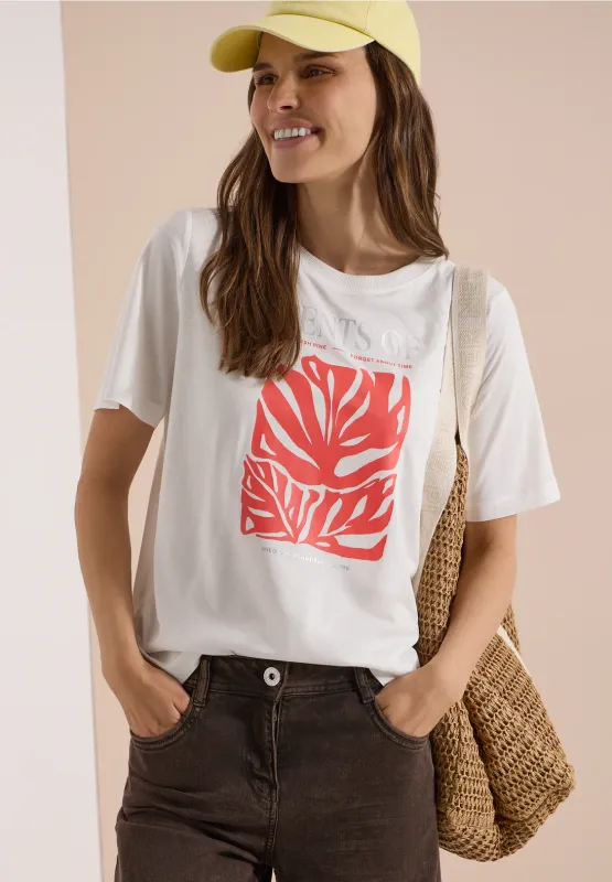 Cecil Shirt met ronde hals en print, vanilla white