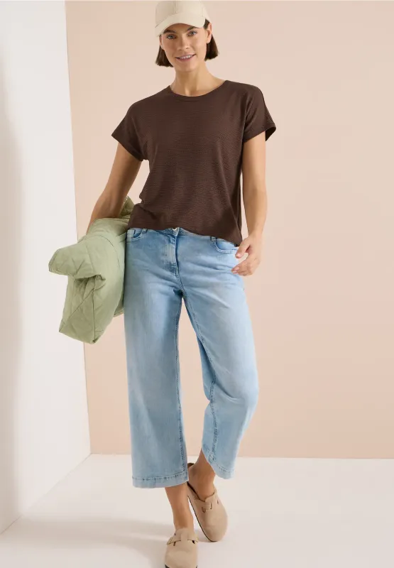 Cecil Shirt met ronde hals en structuur, brown cacao