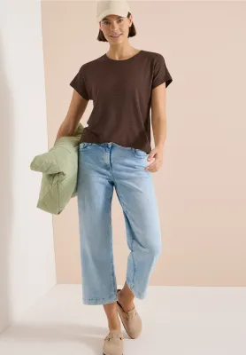 Cecil Shirt met ronde hals en structuur, brown cacao Cecil Shirt met ronde hals en structuur, brown cacao